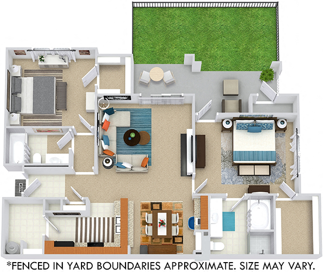 Floor plan for 2 beds, 2 baths, 1192 sqft
